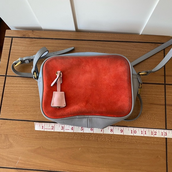 J. Crew Colorblock Crossbody Bag Blue Pink Suede Leather Small Gold Hardware - Picture 8 of 9